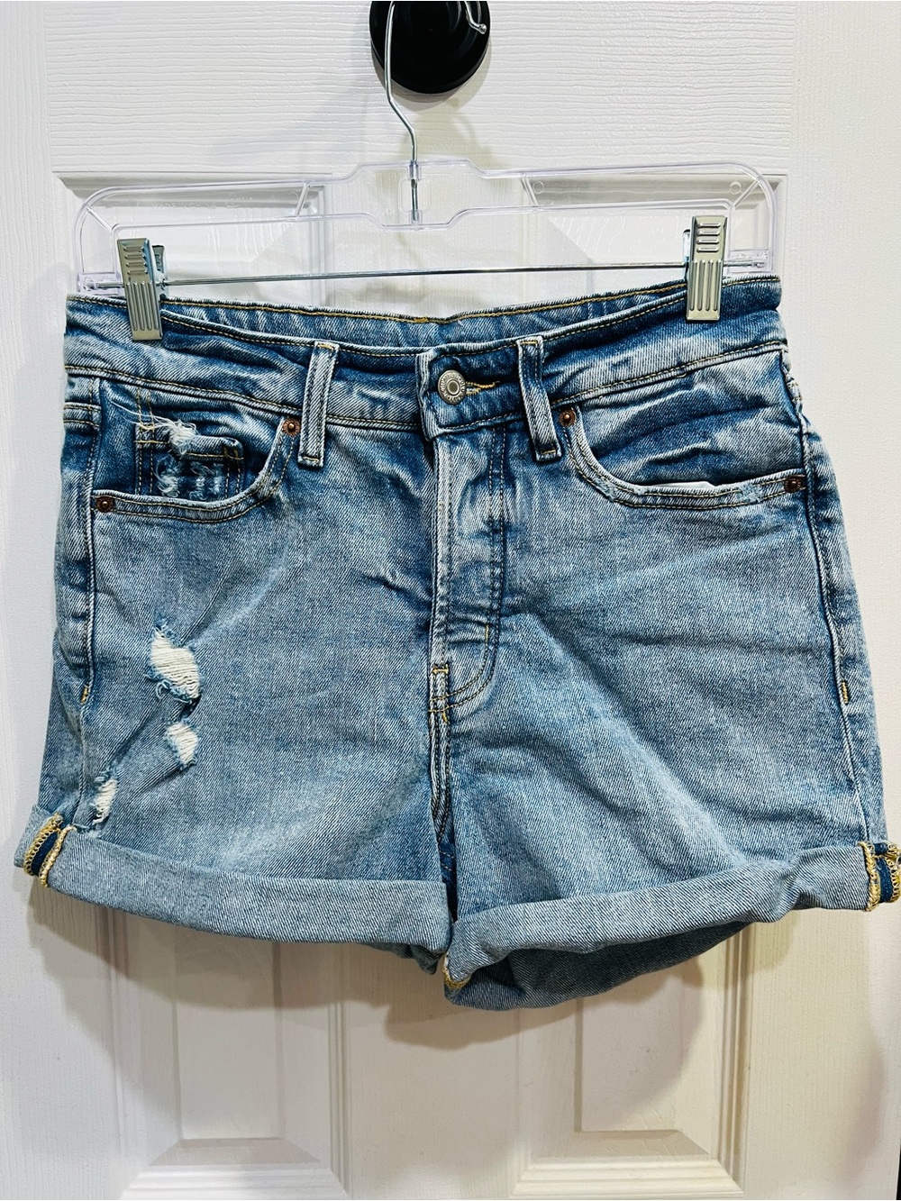 Old Navy Light Blue Rolled-Hem Distressed Denim Shorts